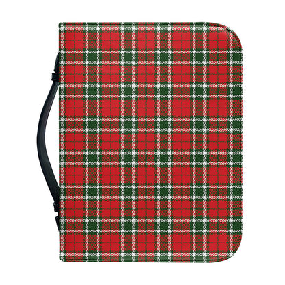 Red Green And White Tartan Pattern Print Leather Bible Cover