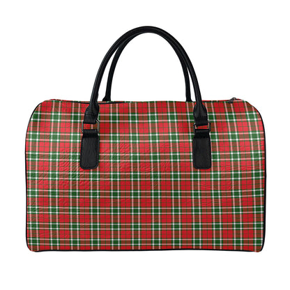 Red Green And White Tartan Pattern Print Leather Duffle Bag