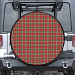 Red Green And White Tartan Pattern Print Leather Spare Tire Cover