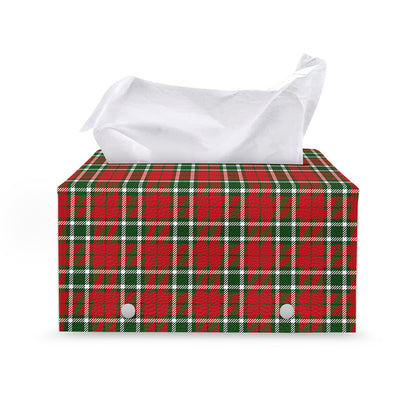 Red Green And White Tartan Pattern Print Leather Tissue Box Cover