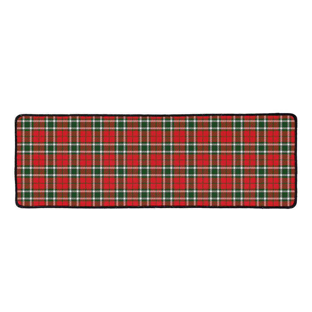 Red Green And White Tartan Pattern Print Long Kitchen Mat