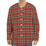 Red Green And White Tartan Pattern Print Long Sleeve Baseball Jersey