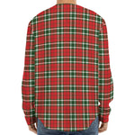 Red Green And White Tartan Pattern Print Long Sleeve Baseball Jersey