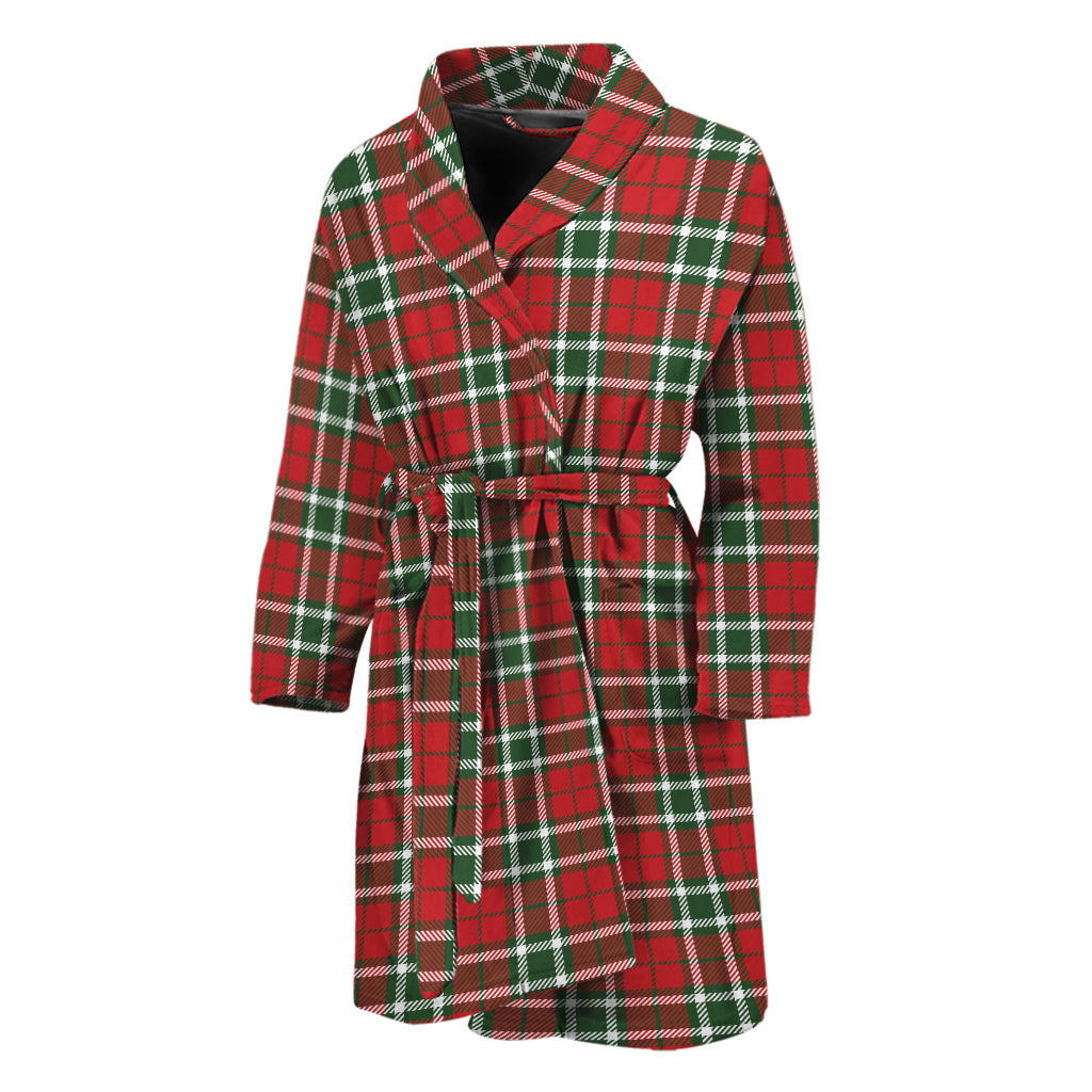 Red Green And White Tartan Pattern Print Men's Bathrobe