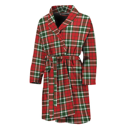 Red Green And White Tartan Pattern Print Men's Bathrobe