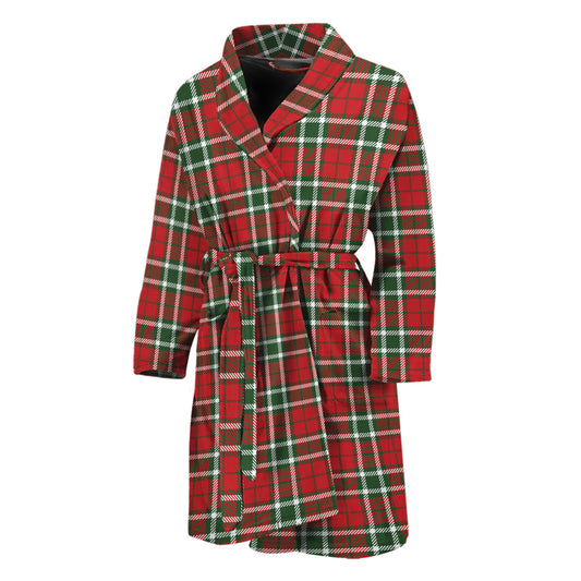 Red Green And White Tartan Pattern Print Men's Bathrobe