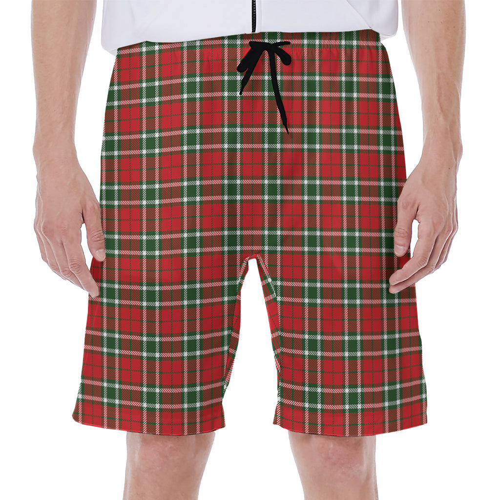 Red Green And White Tartan Pattern Print Men's Beach Shorts