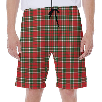 Red Green And White Tartan Pattern Print Men's Beach Shorts