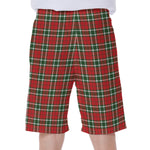 Red Green And White Tartan Pattern Print Men's Beach Shorts