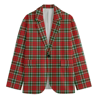 Red Green And White Tartan Pattern Print Men's Blazer