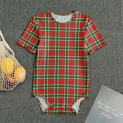 Red Green And White Tartan Pattern Print Men's Bodysuit