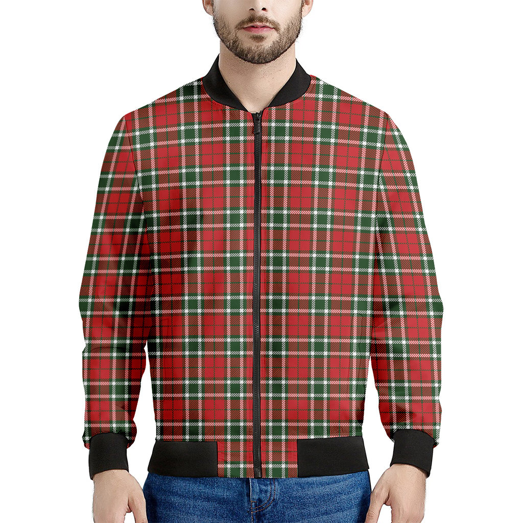 Red Green And White Tartan Pattern Print Men's Bomber Jacket
