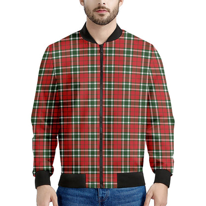 Red Green And White Tartan Pattern Print Men's Bomber Jacket