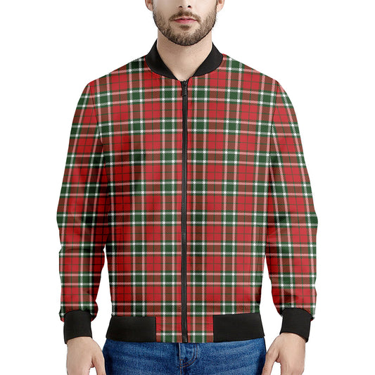 Red Green And White Tartan Pattern Print Men's Bomber Jacket
