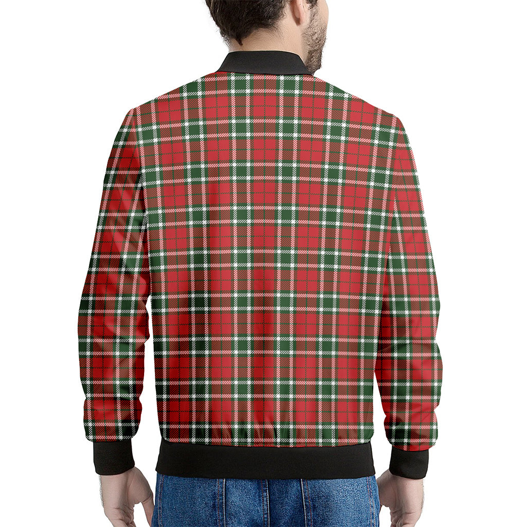 Red Green And White Tartan Pattern Print Men's Bomber Jacket