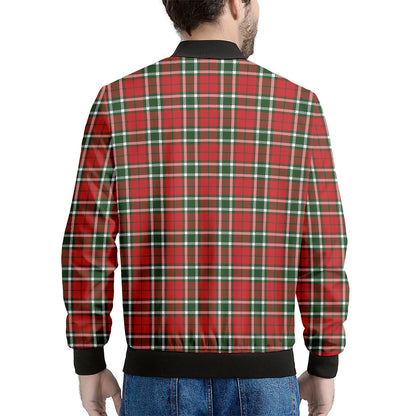 Red Green And White Tartan Pattern Print Men's Bomber Jacket