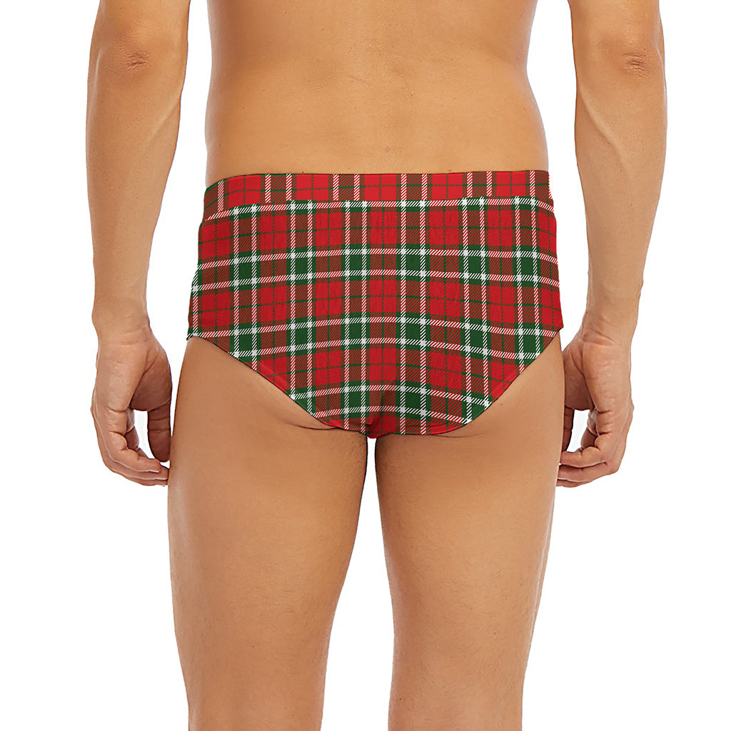 Red Green And White Tartan Pattern Print Men's Briefs