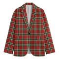 Red Green And White Tartan Pattern Print Men's Cotton Blazer