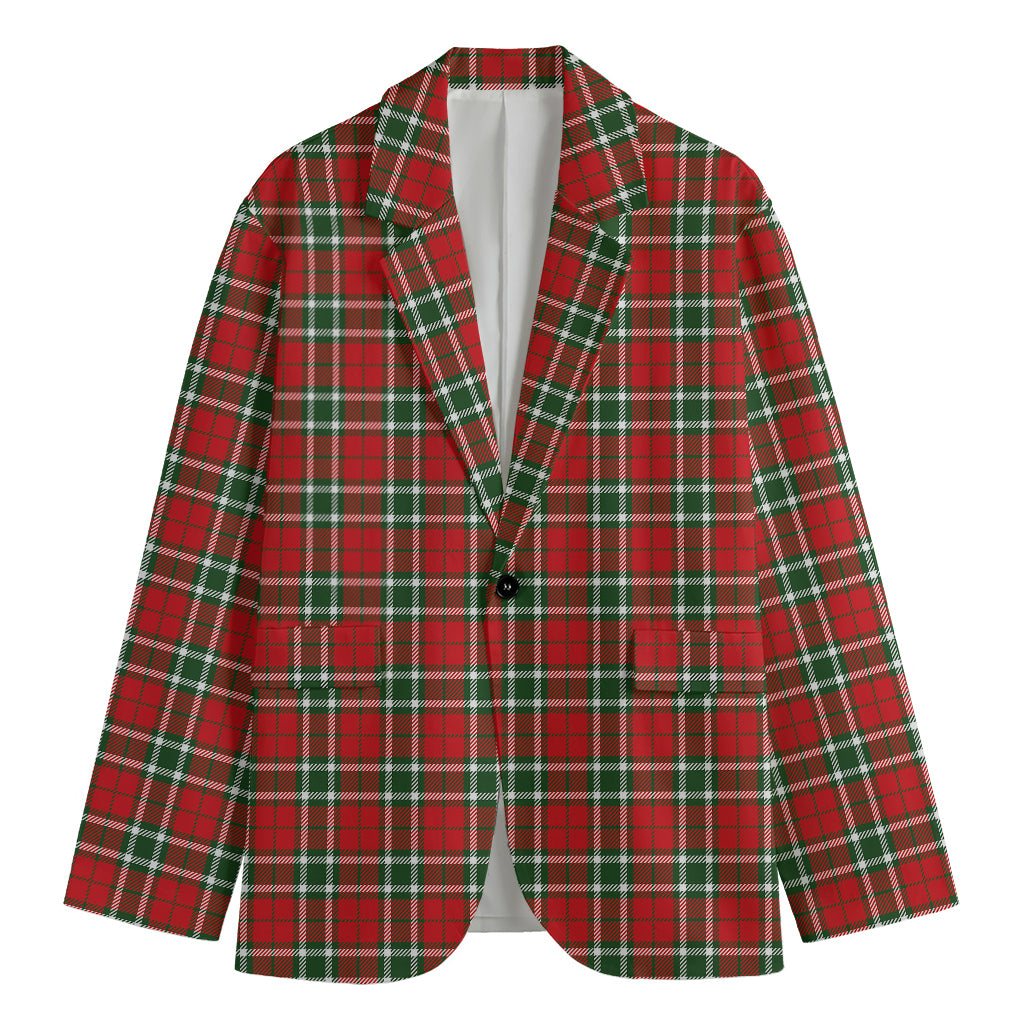 Red Green And White Tartan Pattern Print Men's Cotton Blazer