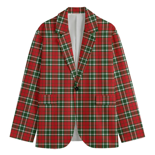 Red Green And White Tartan Pattern Print Men's Cotton Blazer