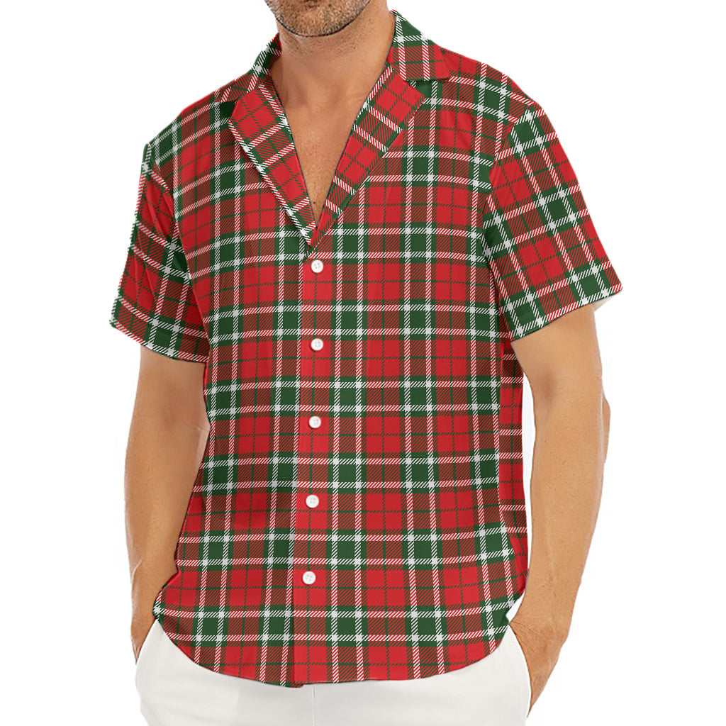 Red Green And White Tartan Pattern Print Men's Deep V-Neck Shirt