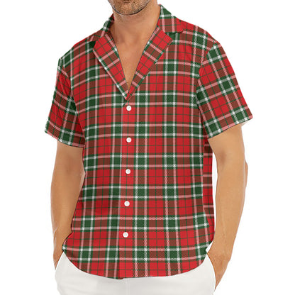 Red Green And White Tartan Pattern Print Men's Deep V-Neck Shirt