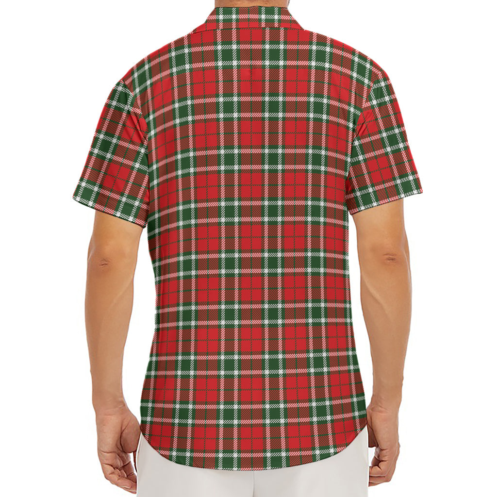 Red Green And White Tartan Pattern Print Men's Deep V-Neck Shirt