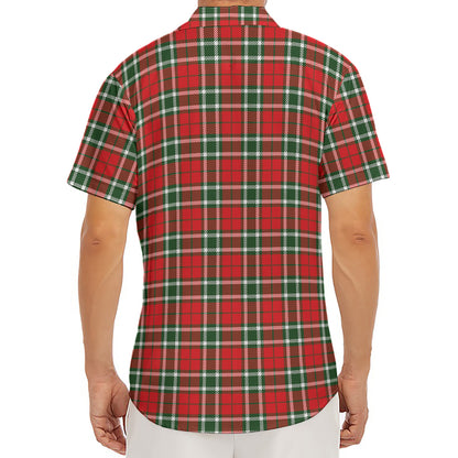 Red Green And White Tartan Pattern Print Men's Deep V-Neck Shirt