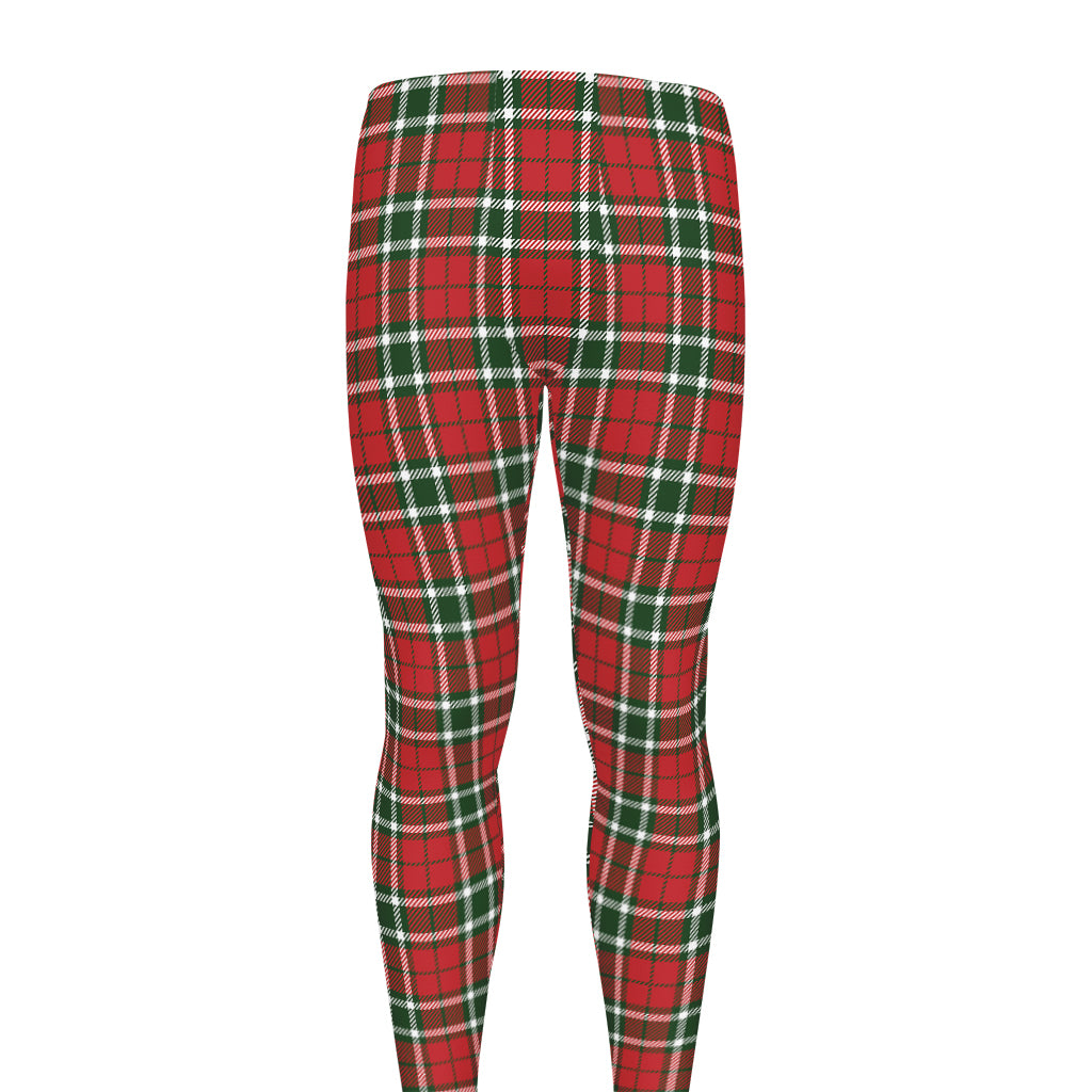 Red Green And White Tartan Pattern Print Men's leggings