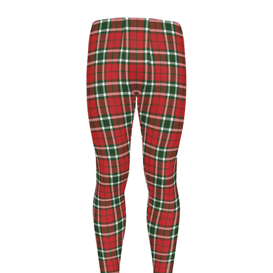 Red Green And White Tartan Pattern Print Men's leggings