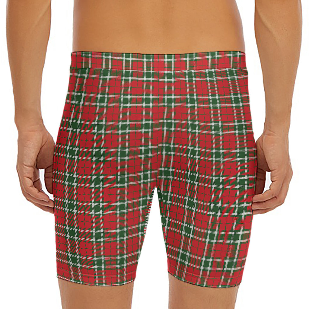 Red Green And White Tartan Pattern Print Men's Long Boxer Briefs