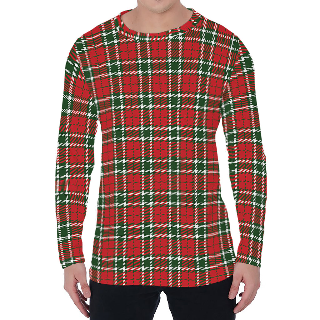 Red Green And White Tartan Pattern Print Men's Long Sleeve T-Shirt