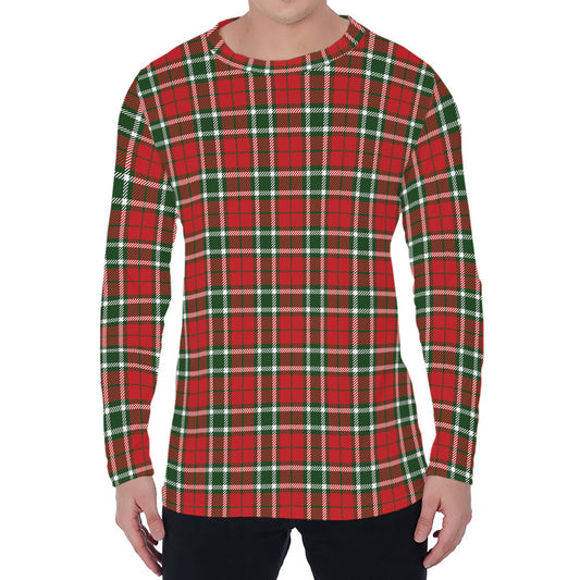 Red Green And White Tartan Pattern Print Men's Long Sleeve T-Shirt