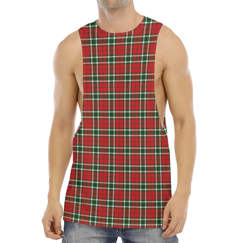 Red Green And White Tartan Pattern Print Men's Muscle Tank Top