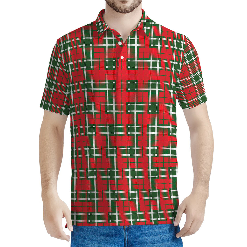 Red Green And White Tartan Pattern Print Men's Polo Shirt