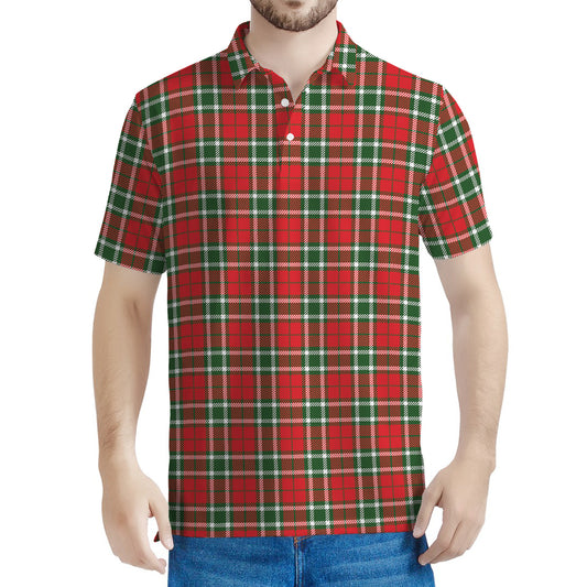 Red Green And White Tartan Pattern Print Men's Polo Shirt