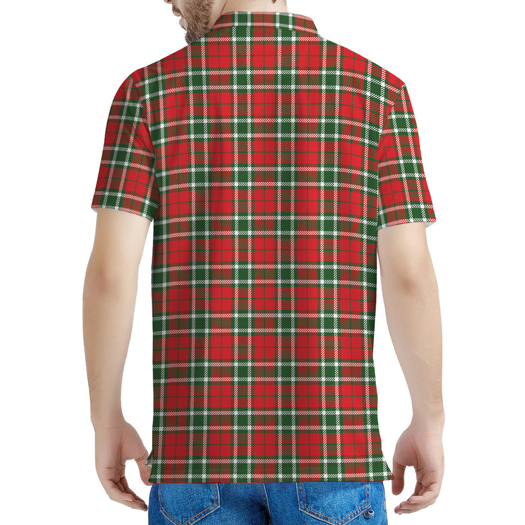 Red Green And White Tartan Pattern Print Men's Polo Shirt
