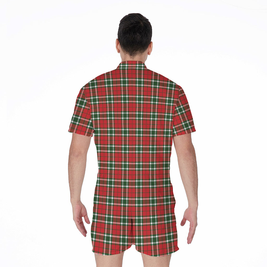 Red Green And White Tartan Pattern Print Men's Rompers