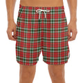 Red Green And White Tartan Pattern Print Men's Split Running Shorts