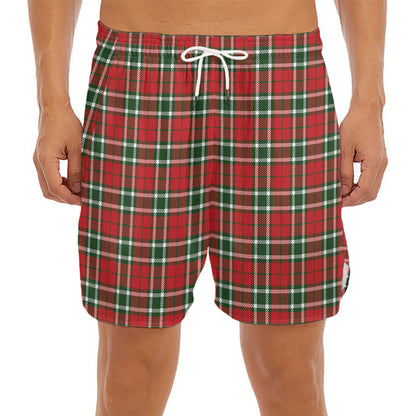 Red Green And White Tartan Pattern Print Men's Split Running Shorts