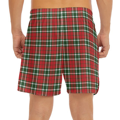 Red Green And White Tartan Pattern Print Men's Split Running Shorts