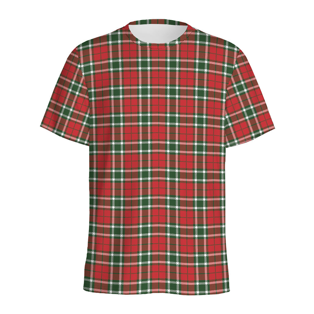 Red Green And White Tartan Pattern Print Men's Sports T-Shirt