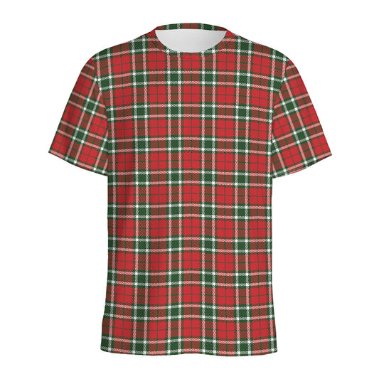 Red Green And White Tartan Pattern Print Men's Sports T-Shirt