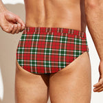 Red Green And White Tartan Pattern Print Men's Swim Briefs