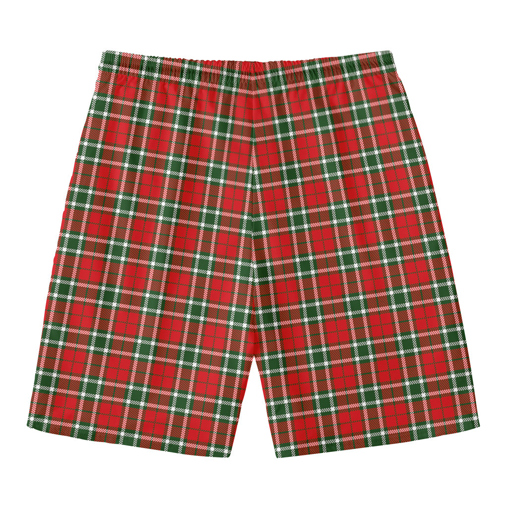 Red Green And White Tartan Pattern Print Men's Swim Trunks