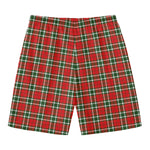 Red Green And White Tartan Pattern Print Men's Swim Trunks