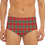 Red Green And White Tartan Pattern Print Men's Triangle Swim Briefs