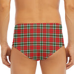 Red Green And White Tartan Pattern Print Men's Triangle Swim Briefs