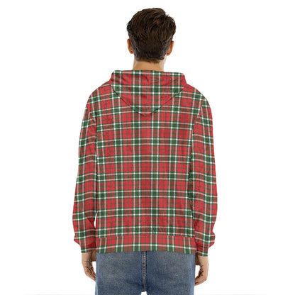 Red Green And White Tartan Pattern Print Men's Velvet Pullover Hoodie