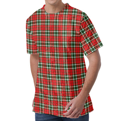 Red Green And White Tartan Pattern Print Men's Velvet T-Shirt